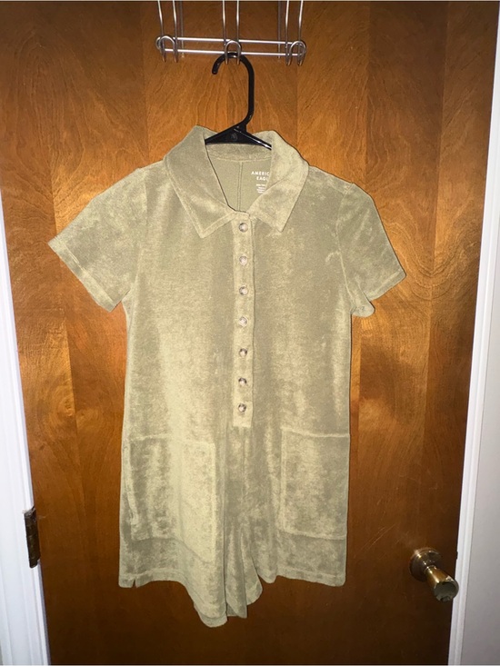 American Eagle Outfitters Pants - Olive Green American Eagle Terry Cloth Romper with Button Front